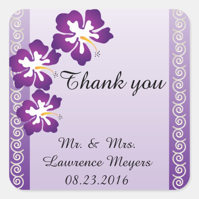 Tropischer Hibiskus | LILA Quadratischer Aufkleber (Vorderseite)