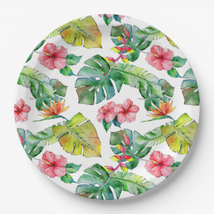 Tropischer Hibiskus Palm  Hawaiisch Pappteller