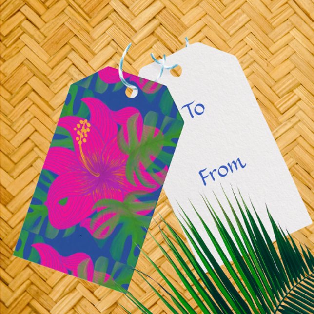 Tropischer Hibiskus Philodendron  Geschenkanhänger (Personalize the back!)