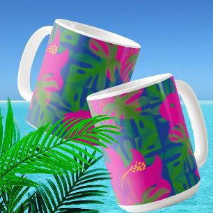 Tropischer Hibiskus Philodendron Tropisch Kaffeetasse