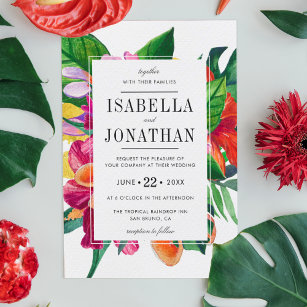 Tropischer Hibiskus, Plumeria & Palm   Hochzeit Einladung