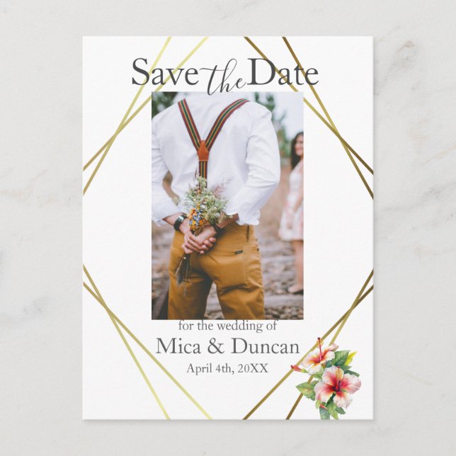 Tropischer Hibiskus Save the Date Foto QR-Code Postkarte (Vorderseite)