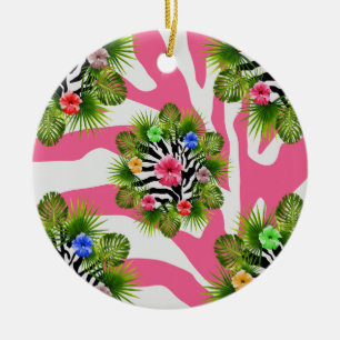 Tropischer Hibiskus und exotische rosa Zebrastreif Keramikornament