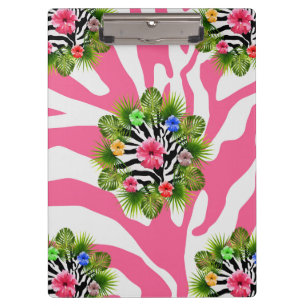 Tropischer Hibiskus und exotische rosa Zebrastreif Klemmbrett