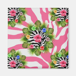 Tropischer Hibiskus und exotische rosa Zebrastreif Magnet