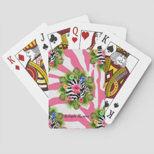 Tropischer Hibiskus und exotische rosa Zebrastreif Spielkarten