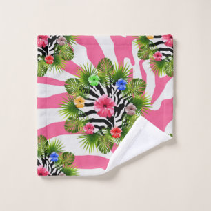 Tropischer Hibiskus und exotische rosa Zebrastreif Waschlappen