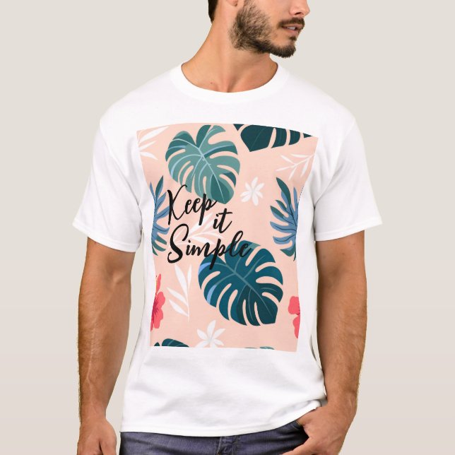 Tropischer Hibiskus und Monstera Leaf Muster T-Shirt (Vorderseite)