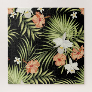 Tropischer Hibiskus: Vintage-Blumenmuster Puzzle