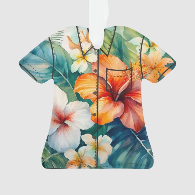 Tropischer Hibiskus Wasserfarbe Hawaiischer Garten Ornament (Vorderseite)