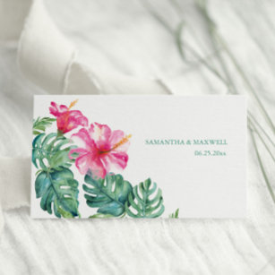 Tropischer Hibiskus & Wasserfarbenwelt Hochzeit Platzkarte