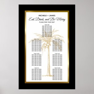 Tropischer Hochzeitssitzplan Goldene Palme Poster