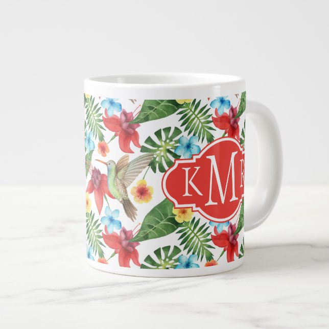 Tropischer Hummingvogel| Monogramm Jumbo-Tasse (Vorderseite Rechts)