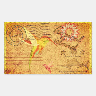 Tropischer Insel Kolibri Vintage-Postkarte Rechteckiger Aufkleber