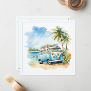 Tropischer Insel-Retro-Blau-Bus Mitteilungskarte