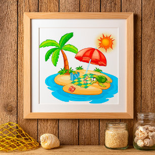Tropischer Inselstrand-Schildkröte-Palmbaum-Pickni Poster