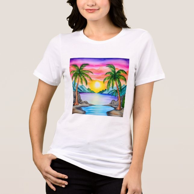 Tropischer Inselstrand Sonnenuntergang Tri-Blend Shirt (Vorderseite)