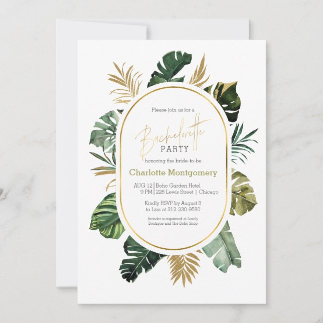 Tropischer Junggeselinnen-Abschied Wasserfarbe Einladung (Vorderseite)
