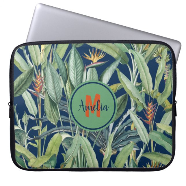Tropischer Jungle Banana Tree Strelitzia Monogramm Laptopschutzhülle (Vorderseite)