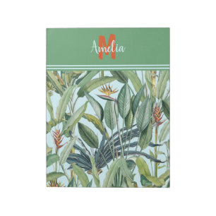 Tropischer Jungle Banana Tree Strelitzia Monogramm Notizblock