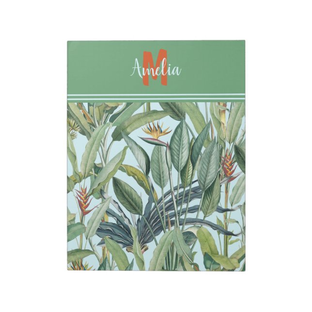 Tropischer Jungle Banana Tree Strelitzia Monogramm Notizblock (Rotiert)