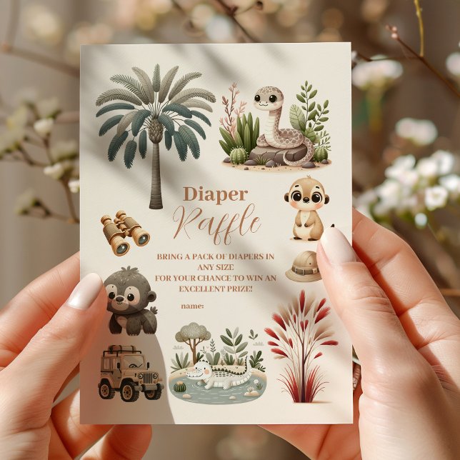 Tropischer Jungle Safari Tiere Boy Raffle Diapper Begleitkarte (Von Creator hochgeladen)