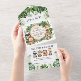 Tropischer Jungle Safari Tiere Kinderdusche All In One Einladung