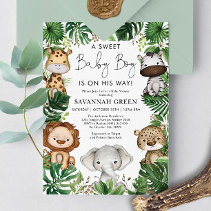 Tropischer Jungle Safari Tiere Kinderdusche Einladung