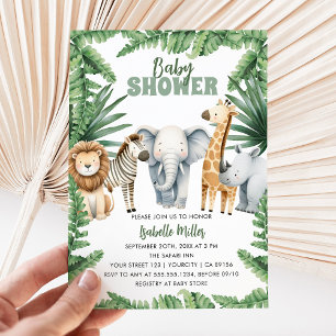 Tropischer Jungle Safari Tiere Kinderdusche Einladung