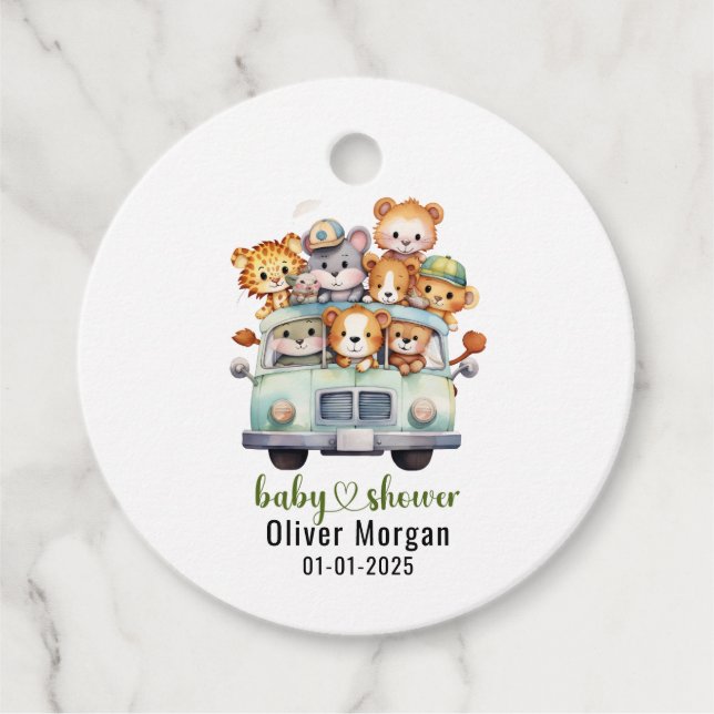 Tropischer Jungle Safari Tiere Kinderdusche Geschenkanhänger (Vorderseite)