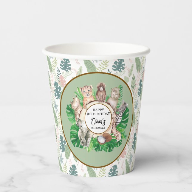 Tropischer Jungle Safari Tiere Kinderdusche Pappbecher (Rückseite)