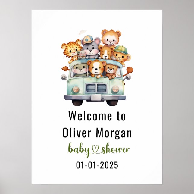 Tropischer Jungle Safari Tiere Kinderdusche Poster (Vorne)