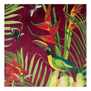 Tropischer Jungle Toucan Bird Wasserfarbe Blumenpa Acryl Wandkunst