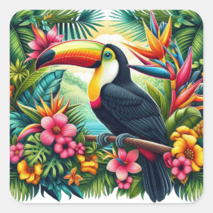 Tropischer/Jungle-Tukan-Vogel Quadratischer Aufkleber
