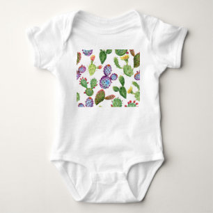 Tropischer Kaktus: Aquarellfarbenes, nahtloses Mus Baby Strampler