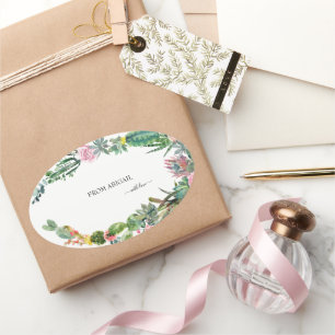 Tropischer Kaktus-Individuelle Name mit Liebe Ovaler Aufkleber