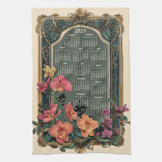 Tropischer Kalender 2025 Geschirrtuch (Vertikal)