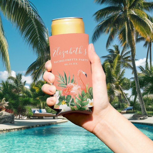 Tropischer Korallenflora-Junggeselinnen-Abschied Selters Dosenkühler (Customize to change text size or text style.)