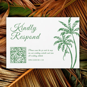 Tropischer Küsten-Retro-Strand Grün Hochzeit QR-Co RSVP Karte