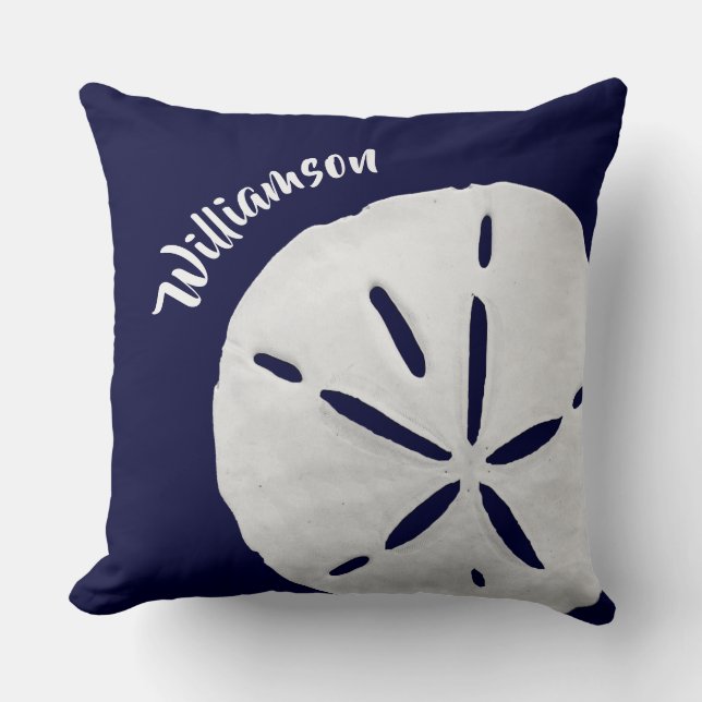 Tropischer Küstenstrand Sand Dollar Navy Blue Beac Kissen (Vorderseite)