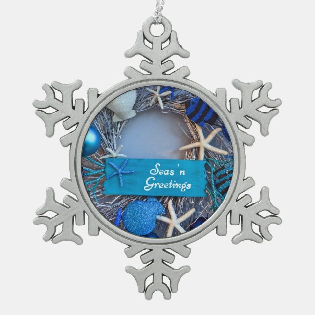 Tropischer Küstenurlaub Schneeflocken Zinn-Ornament (Vorderseite)
