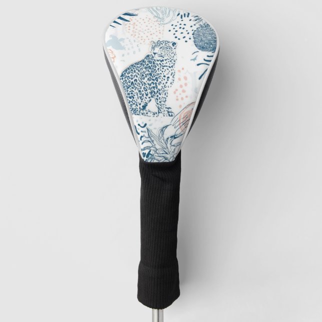 Tropischer Leopard Blau Pfirsich Abstrakt Golf Headcover (Vorderseite)