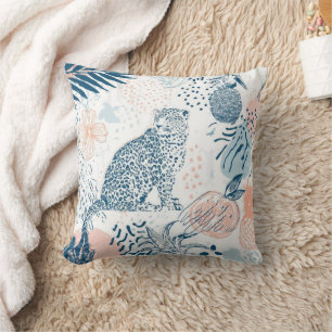Tropischer Leopard Blau Pfirsich Abstrakt Kissen