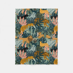 Tropischer Leopard und Tiger-Dschungelmuster Fleecedecke
