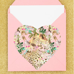 Tropischer Leopardenprint Herz-Aufkleber