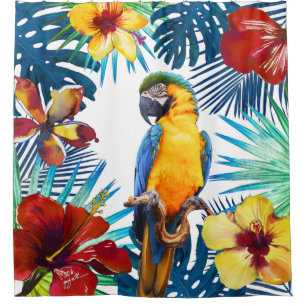 Tropischer Macaw Paprot Gelber Aquamariner Strand Duschvorhang