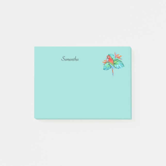 Tropischer Macaw Parrot Personalisiert 4x3 Post-it Klebezettel (Vorderseite)