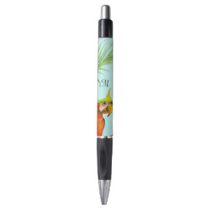 Tropischer mehrfarbiger Ara-Vogel & Monogramm Stif Kugelschreiber