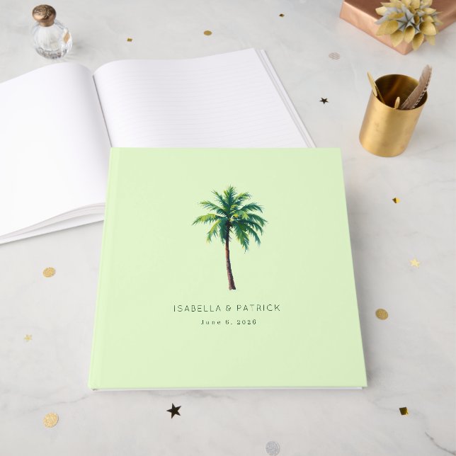Tropischer Minze-Minimalistischer Palmenbaum Gästebuch (Vorderseite offen)
