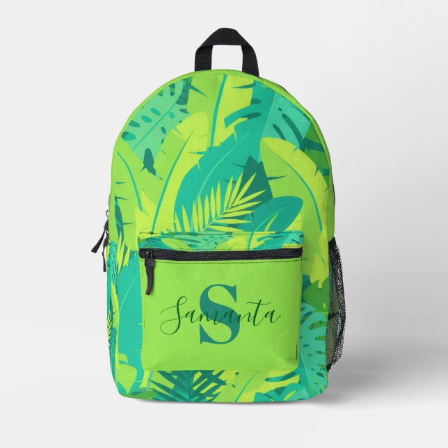 Tropischer Monogramm-Rucksack mit Name Bedruckter Rucksack (Vorderseite)